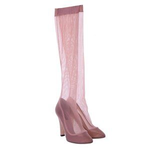 Dolce & Gabbana - Transapent Lace Tulle Croco Leather Pumps Heels Beige Nude 39